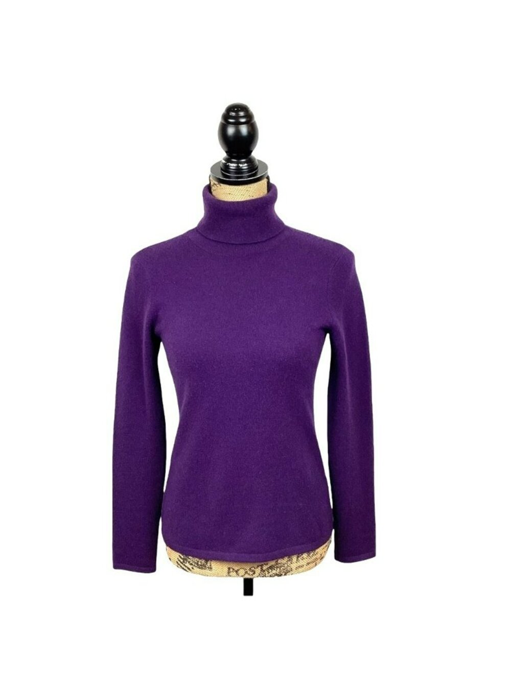 Black Saks Fifth Avenue Womens Purple Cashmere Turtleneck Sweater Size S Made In - Picture 8 of 8